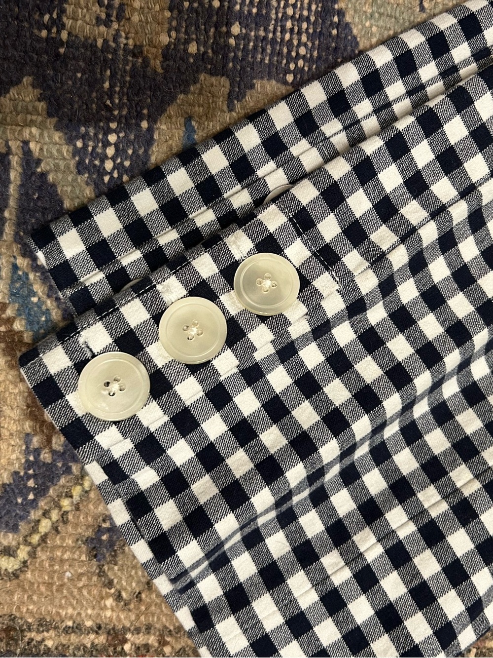 Navy & White Gingham Pants with Button Cuff - Picture 3 of 5